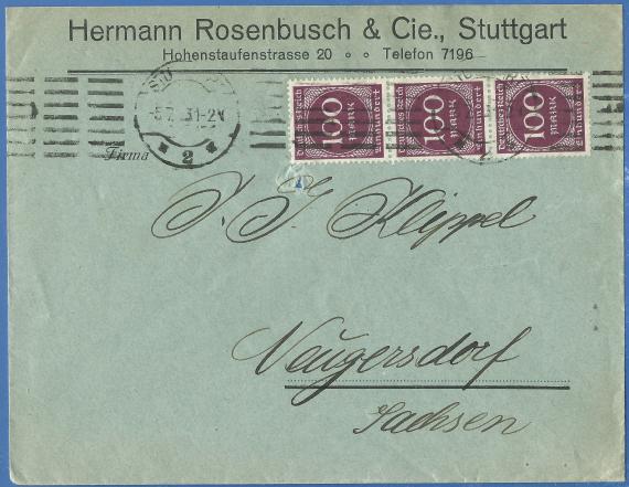 Briefumschlag - Hermann Rosenbusch & Cie Briefumschlag der Firma Hermann Rosenbusch & Cie, - versandt am 5. Juli 1923