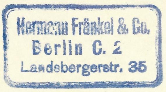 Postkarte - Hermann Fränkel & Co Postkarte der Firma Hermann Fränkel & Co, - versandt am 24. November1938 - Ausschnittvergrößerung Firmenstempel