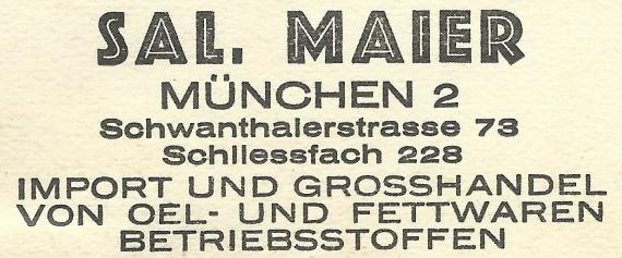 Postkarte - Sal. Maier Geschäftspostkarte der Fa. Sal. Maier in München, - versandt am 11. November 1931 - Ausschnittvergrößerung Firmenadresse