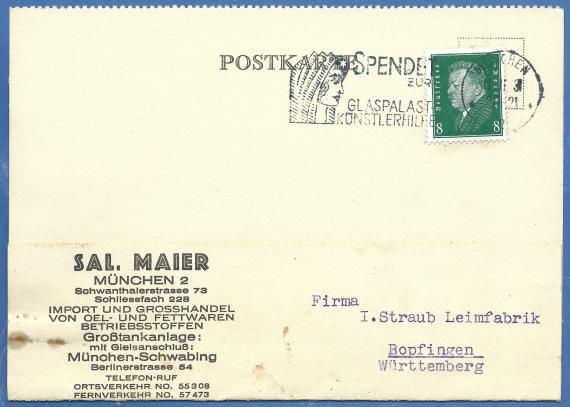Postkarte - Sal. Maier Geschäftspostkarte der Fa. Sal. Maier in München, - versandt am 11. November 1931