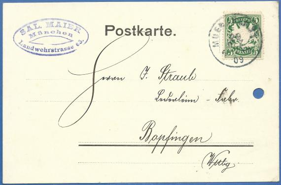 Postkarte - Sal. Maier Geschäftspostkarte der Fa. Sal. Maier in München, - versandt am 29. Dezember 1909