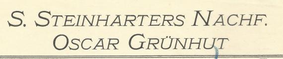 Firmenrechnung - Oskar Grünhut Rechnung der Fa. S. Steinharters Nachf. Oskar Grünhut in München vom 11. November 1909 - Ausschnittvergrößerung Firmenname