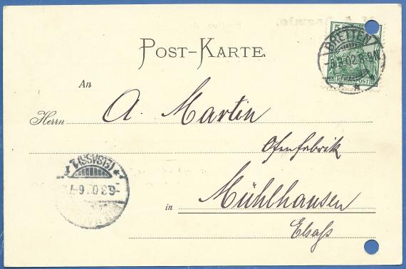 Geschäfts-Postkarte der Herdfabrik M.A. Laemle in Bretten, - versandt am 5. März 1902  