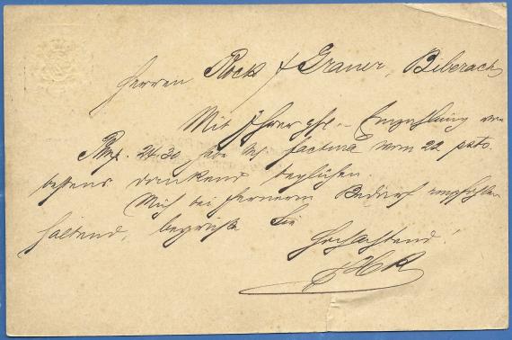 Postcard of a business nature from the Broncefarben-Fabrik H. Rosenhaupt in Fürth - mailed April 5, 1880 - back of card