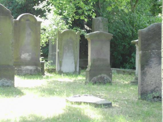 Gravestones in row, view of the backsides