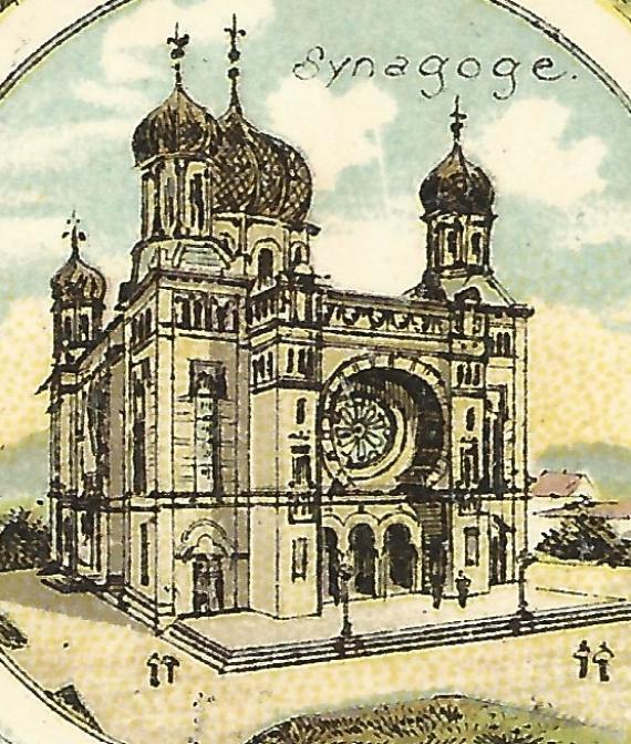 Historische Ansichtskarte von Kaiserslautern, versandt am 18. Juli 1897  -  Ausschnittvergößerung " Synagoge "