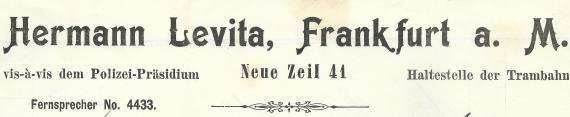 Rechnung - Hermann Levita Rechnung von Hermann Levita, Frankfurt a. M. - vom 8. September 1905 - Ausschnittvergrößerung Firmenanschrift