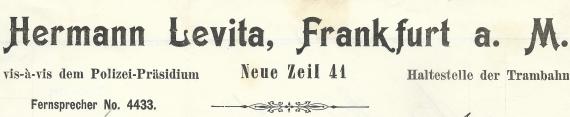 Rechnung von Hermann Levita, Frankfurt a. M. - vom 8. September 1905  -  Ausschnittvergrößerung Firmenanschrift 