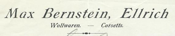 Nota - " Geschäft für Manufakturwaren Max Bernstein ", quittiert am 14. Mai 1920  -  Ausschnittvergrößerung Firmenname