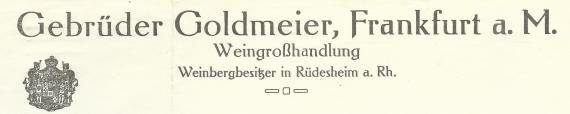 Business letter of the " Weingroßhandlung Gebrüder Goldmeier " in Frankfurt, - sent on January 12, 1918 - detail enlargement company name