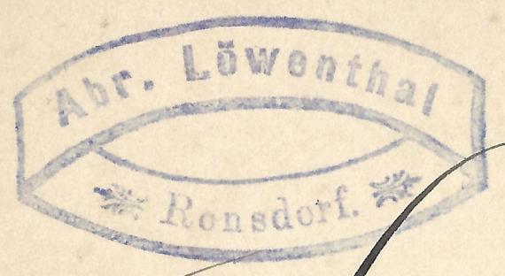 Postcard of a business nature from Abraham Löwenthal in Ronsdorf, - mailed on January 15, 1894 - detail enlargement of company postmark