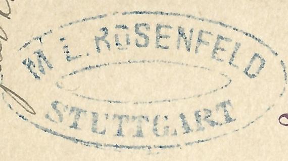 Postkarte geschäftlicher Art von M. L. Rosenfeld, - versandt am 5. April 1889  - Ausschnittvergrößerung Firmenstempel