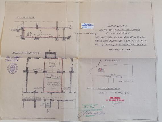 Building plan of the Jewish community for the new establishment of a synagogue in the recreation home Lehnitz