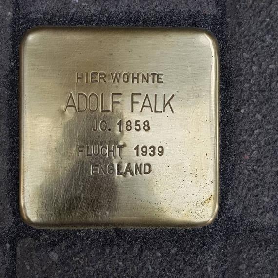 On July 1, 2019, artist Gunter Demnig laid a Stolperstein for Adolf Falk in front of his former home.