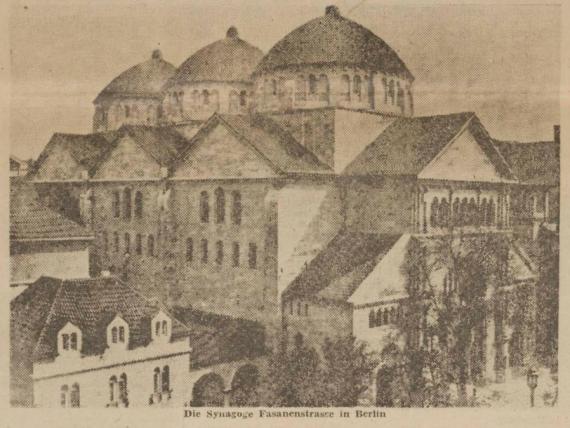 Synagoge Fasanenstrasse Berlin Synagoge Berlin, Fasanenstrasse mit drei Kuppeln und Gebäuden