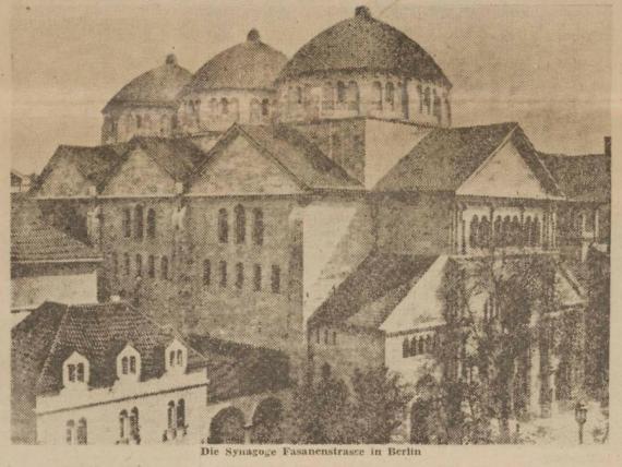 Synagoge Berlin, Fasanenstrasse mit drei Kuppeln und Gebäuden