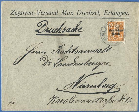 Briefumschlag an Herrn Rechtsanwalt Dr. Landenberger, Nürnberg, Karolinenstraße 13, - versandt am 15. Dezember 1920