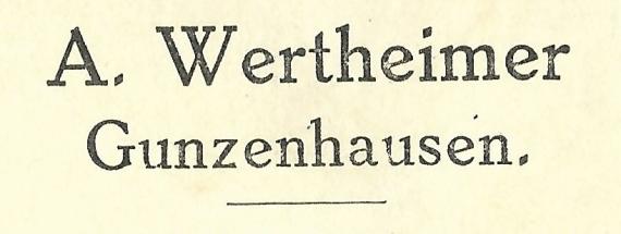 Geschäftspostkarte von A. Wertheimer in Gunzenhausen, - versandt am 10. März 1913  -  Ausschnittvergrößerung Firmenname