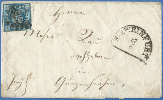 Envelope addressed to Mr. Moses Rau, well born in Gunzenhausen , - sent in the period between 1862 - 1867