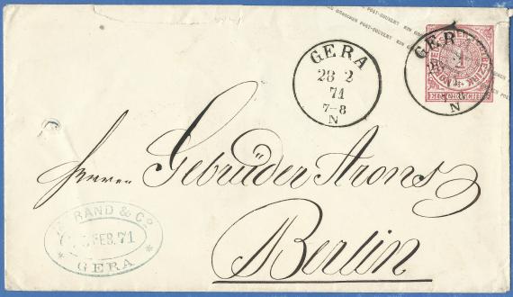 Envelope - Messrs. Arons Brothers, Berlin - mailed February 28, 1871