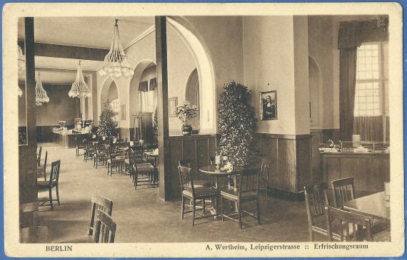 Picture postcard Berlin - A. Wertheim, Leipzigerstraße, - refreshment room - from around 1915 - 1925