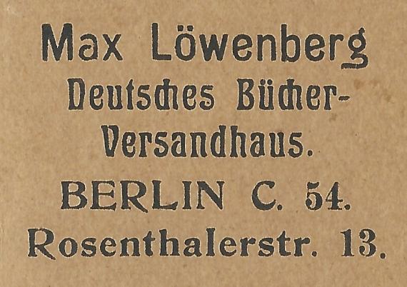 Nachnahme-Karte - Max Löwenberg, Deutsches Bücher-Versandhaus, Berlin, Rosenthalerstraße 13, - versandt am 14. Juni 1916 - Ausschnittvergrößerung Firmenadresse