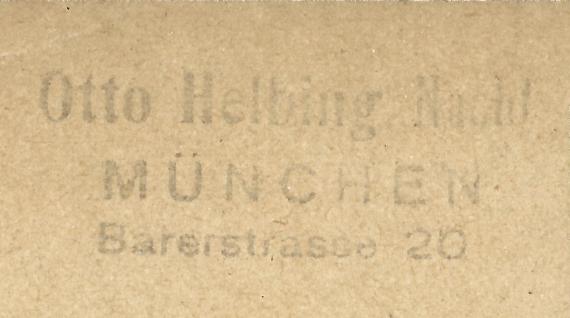 Postkarte geschäftlicher Art von  " Otto Helbing Nachfolger, München " - versandt nach Philadephia - U.S.A. am 24. Februar 1925 - Ausschnittvergrößerung Firmenadresse