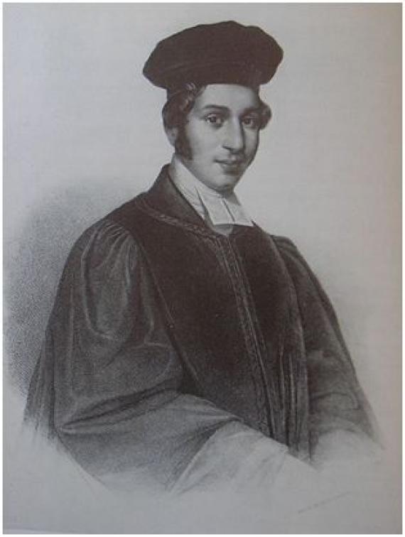 In the black-and-white photo, Nathan Marcus Adler can be seen in his younger years. This is roughly how he will have looked when he represented his office in Oldenburg. He is wearing his rabbinical robe and looking sideways toward the viewer. Adler is probably depicted sitting and holding his upper body turned to the left side.