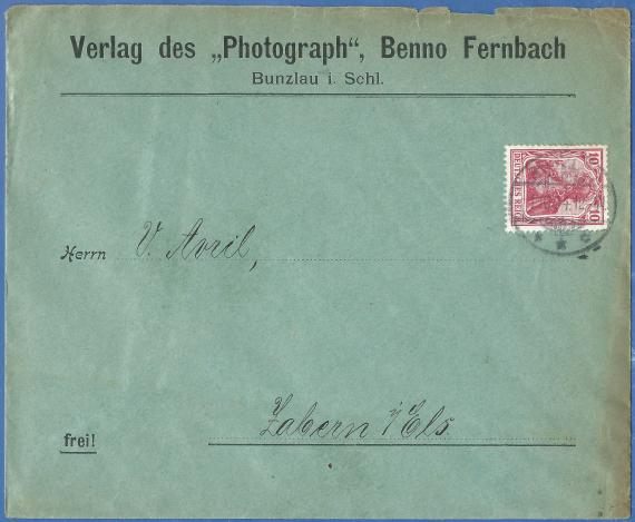 Envelope - published by " Photograph ", Benno Fernbach, Bunzlau i. Schl. - sent on October 1, 1904