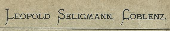 Envelope from Leopold Seligmann, Coblenz, - mailed on December 17, 1925 - detail enlargement sender line