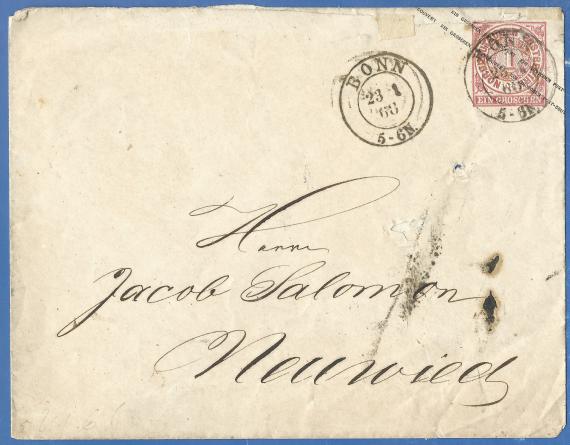 Briefumschlag - Jacob Salomon Envelope addressed to Mr. Jacob Salomon in Neuwied, - mailed on January 23, 1868