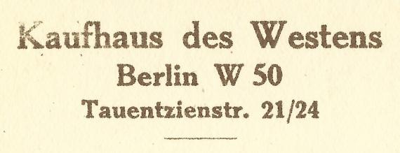 Alte Ansichtskarte von Berlin mit dem " Kaufhaus des Westens " aus der Zeit um 1910  -  Ausschnittvergrößerung - Adresse