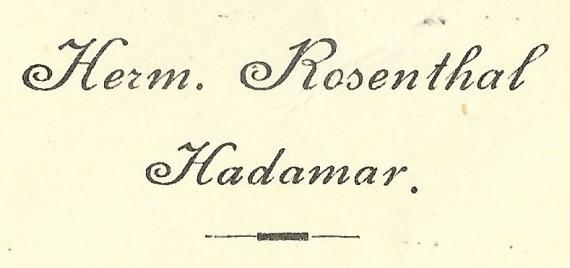 Postkarte geschäftlicher Art von Hermann Rosenthal, - versandt am 18. Juni 1896  -  Ausschnittvergrößerung Absender