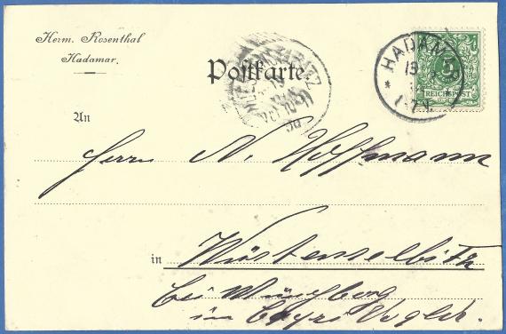 Postcard of a business nature from Hermann Rosenthal, - mailed June 18, 1896