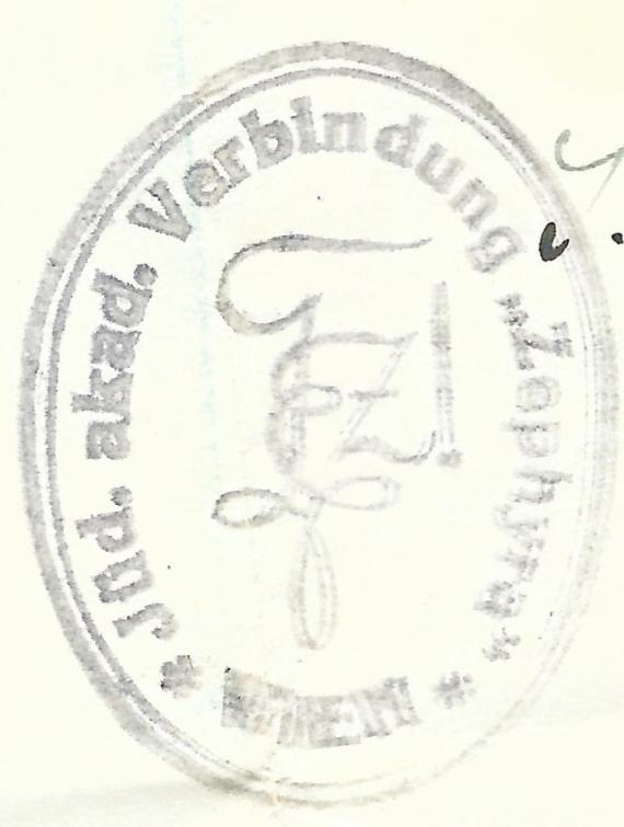 Invitation letter - Jewish - Academic Connection Zephyra Vienna, - sent on October 23, 1929 - detail enlargement " connection stamp ".