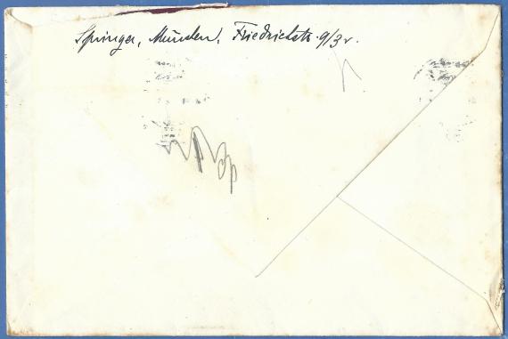 Envelope - addressed to Professor Hermann Jacobsohn in Marburg, - mailed November 21, 1918 - back of envelope