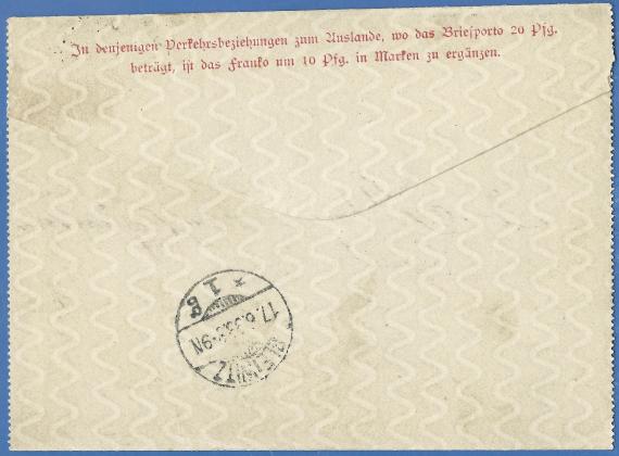 Kartenbrief - Jenny Schlesinger Kartenbrief an Frau Jenny Schlesinger in Gleiwitz, Klosterstraße 6, - versandt am 16. Juni 1899 - Briefrückseite mit Post-Ankunftsstempel Gleiwitz 17.6.99