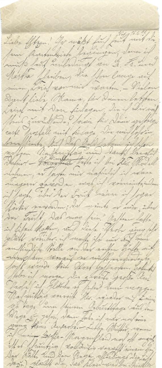 Kartenbrief an Frau Jenny Schlesinger in Gleiwitz, Klosterstraße 6, - versandt am 16. Juni 1899 - Brief-Innenseite mit privatem Text