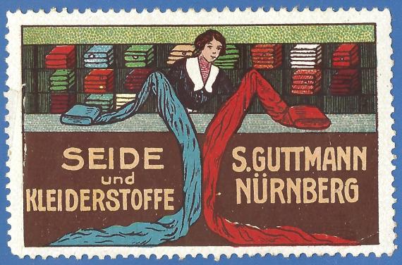 "Textilkaufhaus S. Guttmann" in Nuremberg - advertising stamp from the time around 1910 - 1914 - silk and dress fabrics