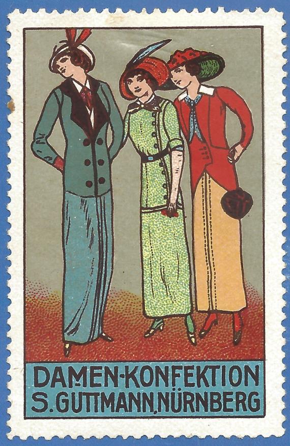 " Textile department store S. Guttmann " in Nuremberg - advertising stamp from the time around 1910 - 1914 - ladies' clothing