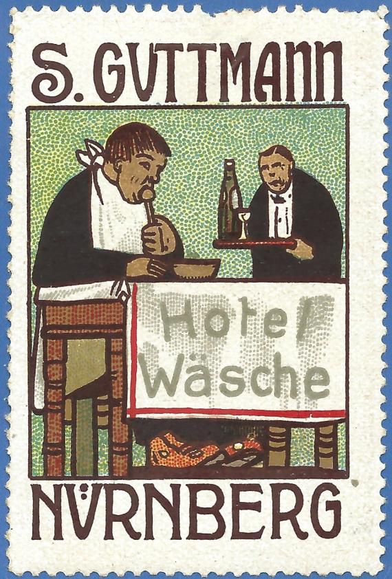 " Textile department store S. Guttmann " in Nuremberg - advertising stamp from the time around 1910 - 1914 - hotel linen