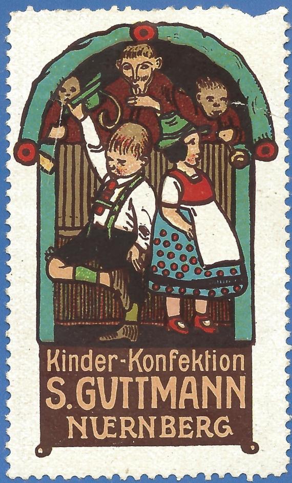 " Textile department store S. Guttmann " in Nuremberg - advertising stamp from the time around 1910 - 1914 - children's clothing