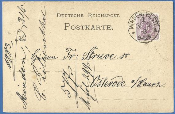 Business postcard from Carl Lilienthal in Minden, - mailed May 31, 1883