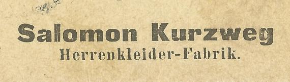 Geschäftspostkarte der Herrenkleider-Fabrik Salomon Kurzweg in Berlin, - versandt am 6. Februar 1896  -  Ausschnittvergrößerung Firmenname