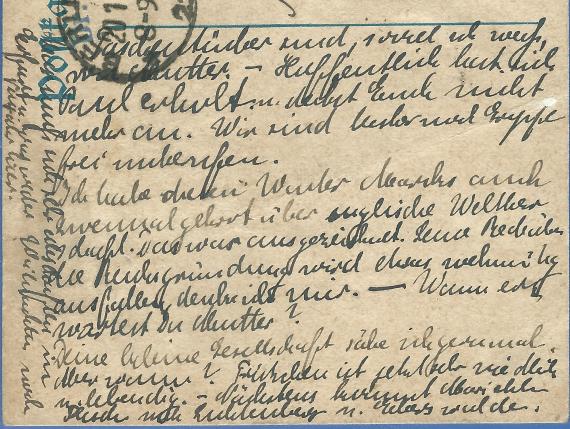 Postkarte - Dr. Johanna Philippson Postkarte privater Art von Dr. Johanna Philippson, Berlin, Herkules Ufer 13, - versandt am 20. Januar 1921 - Fortsetzung Text der Kartenrückseite auf der Vorderseite