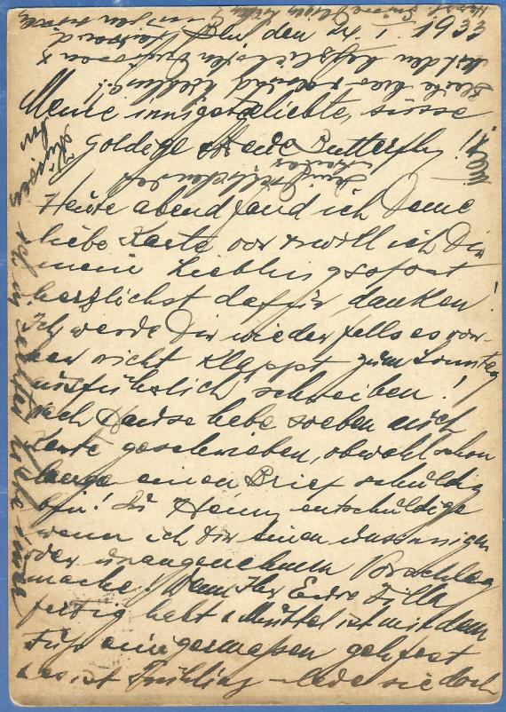 Postkarte - Max. J. Abraham Postkarte privater Art von Max. J. Abraham in Berlin, Kurfürstendamm 182, - versandt am 25. Januar 1933 - Kartenrückseite