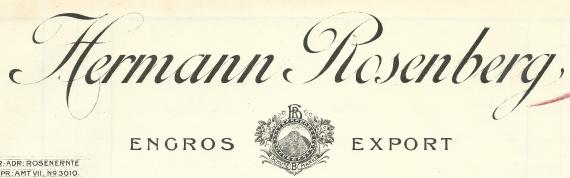 Geschäftsschreiben von " Engros Export - Hermann Rosenberg ", Berlin, Klosterstraße 88/90, - versandt am 27. März 1903  - Ausschnittvergrößerung Firmenname