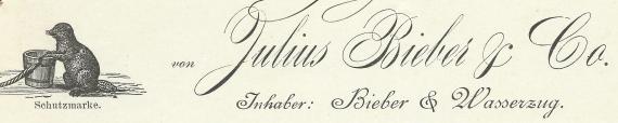 Rechnung der Firma " Julius Bieber & Co - Inhaber Bieber & Wasserzug " in Berlin , Bischof-Straße 22, - ausgestellt am 24. September 1895  -  Ausschnittvergrößerung Firmenname