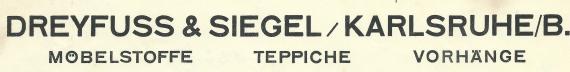 Rechnung von " Dreyfuss & Siegel, Möbelstoffe, Teppiche, Vorhänge " in Karlsruhe, Kaiserstraße 197, - geschrieben am 24. Juni 1936  -  Ausschnittvergrößerung Firmenname