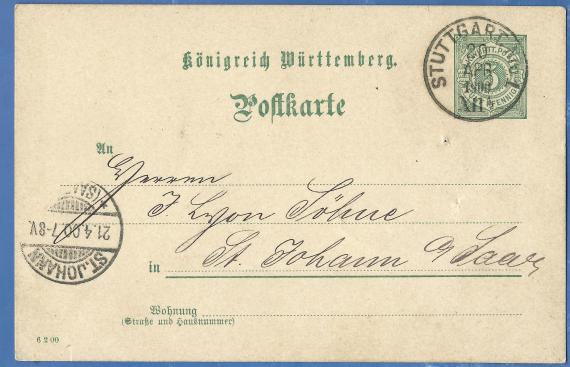 Postcard of a business nature to Messrs. J. Lyon & Sons in St. Johann a. Saar, - mailed April 20, 1900